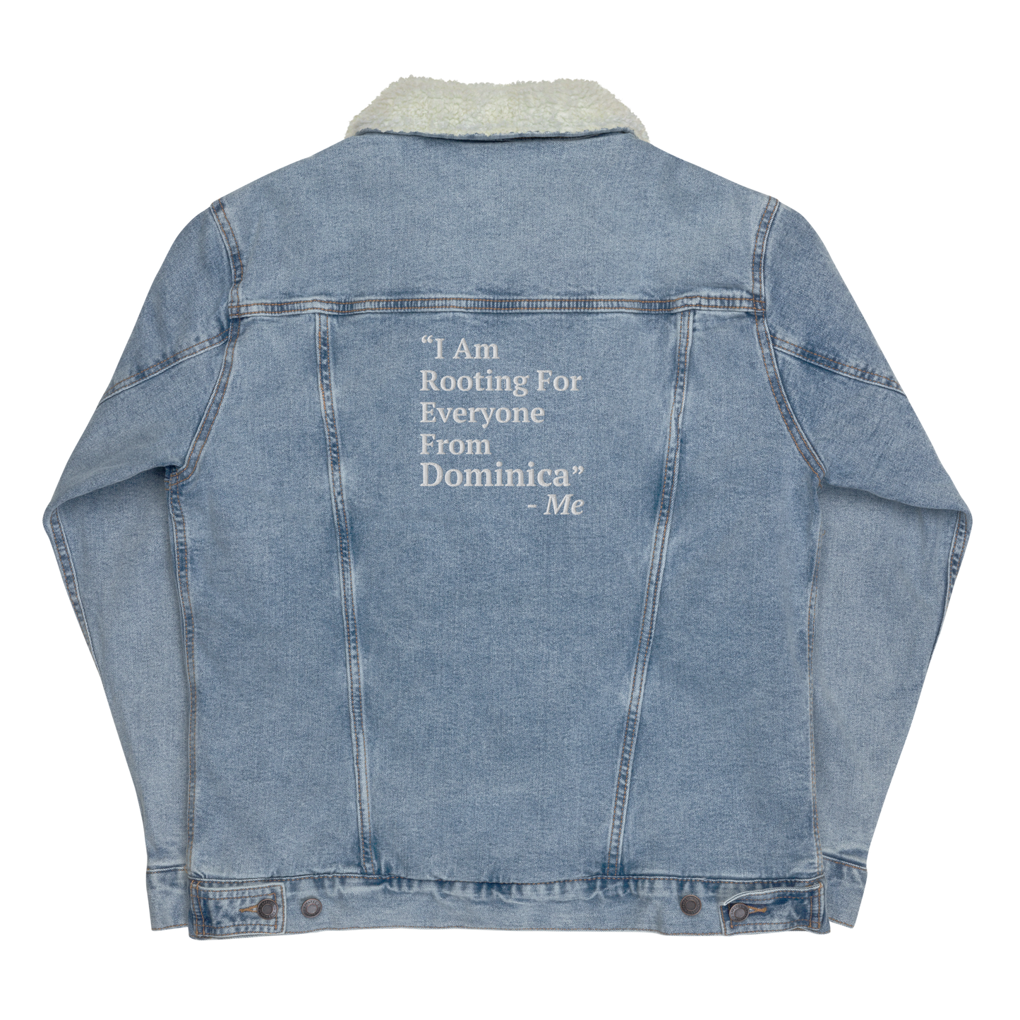 I Am Rooting: Dominica Unisex denim sherpa jacket