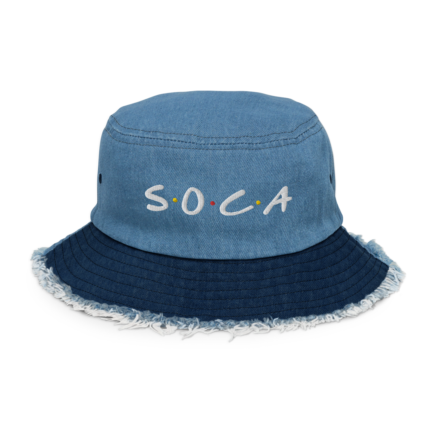Soca Friends Distressed denim bucket hat