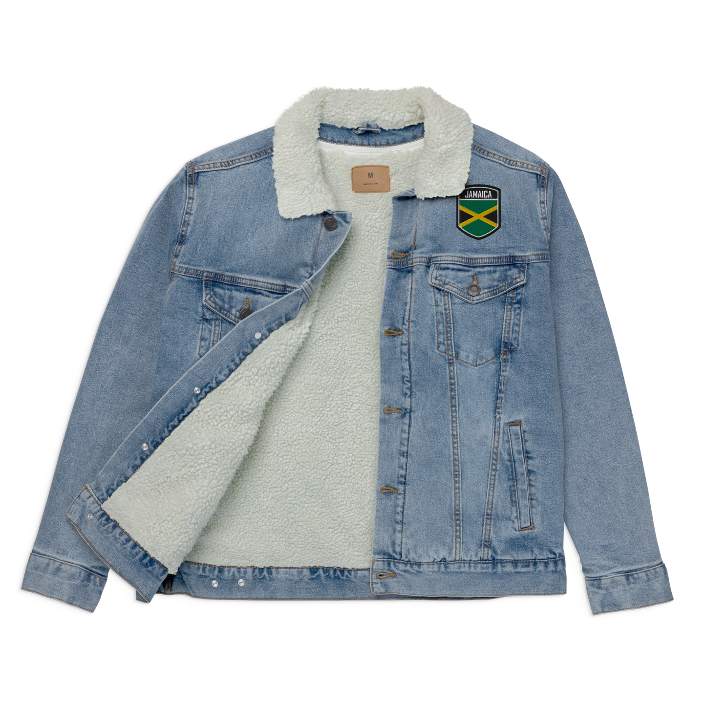 I Am Rooting: Jamaica Unisex denim sherpa jacket