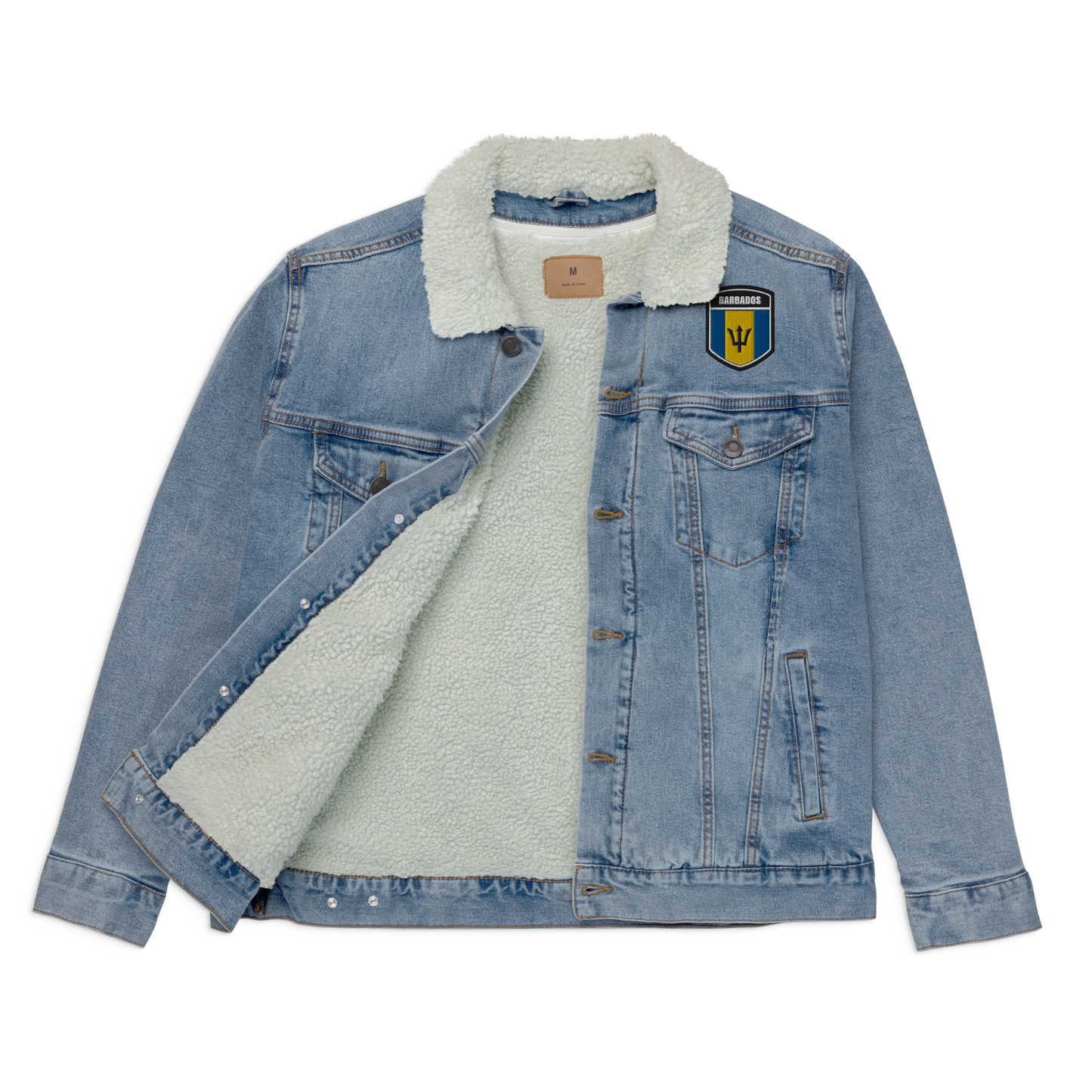 I Am Rooting: Barbados Unisex denim sherpa jacket