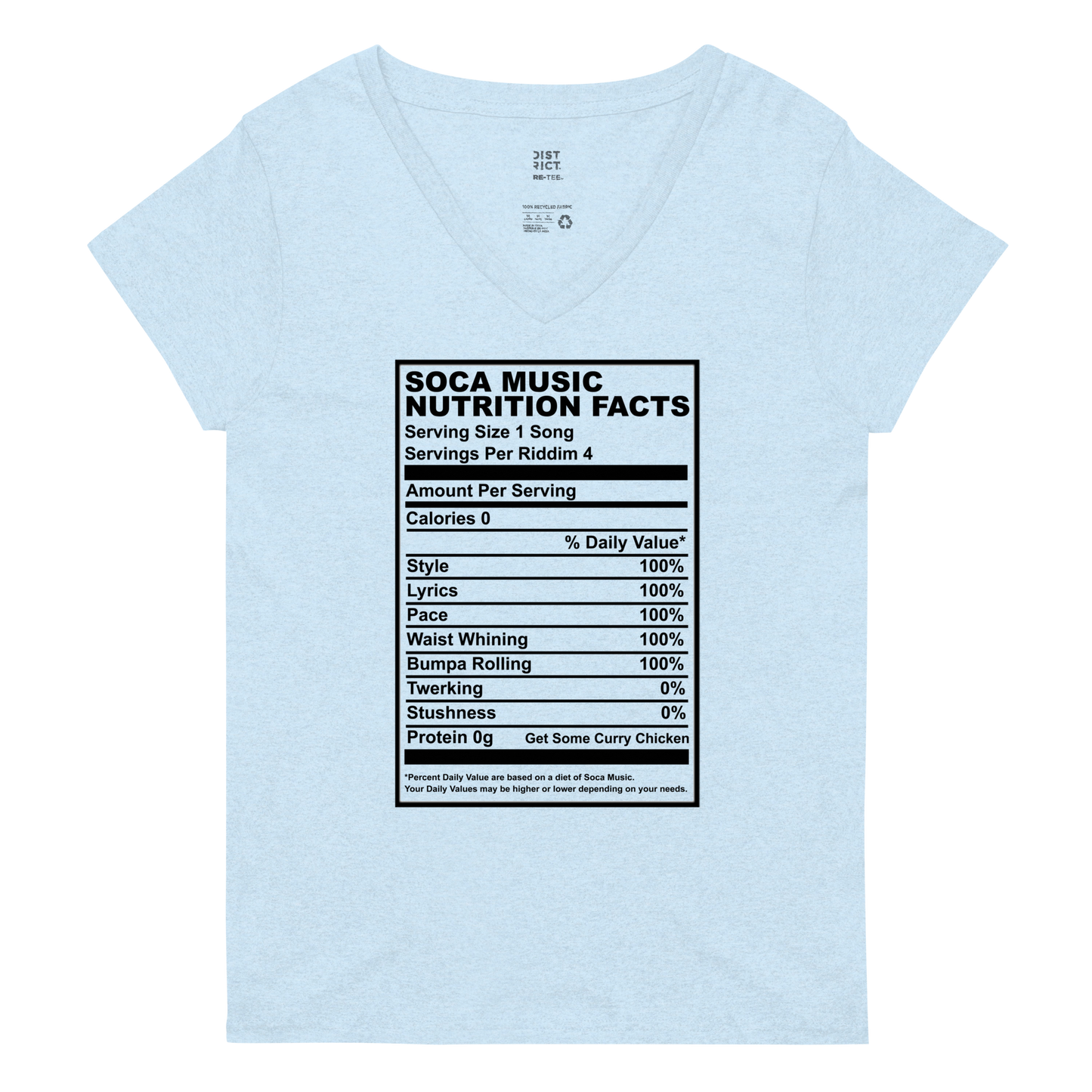 Soca Music Nutrition Facts Women’s v-neck t-shirt