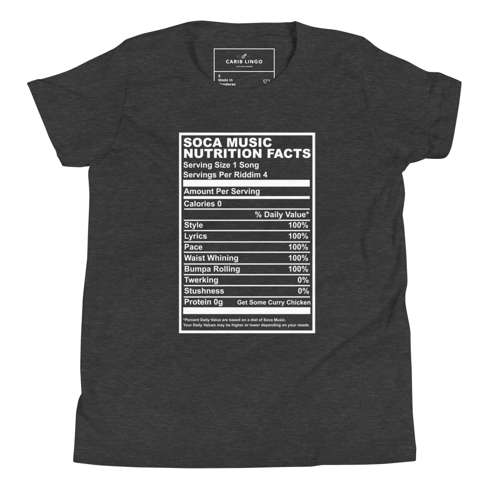 Soca Music Nutrition Facts Youth T-Shirt