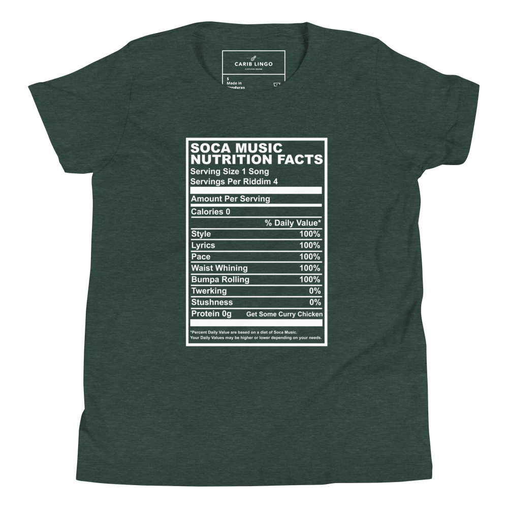 Soca Music Nutrition Facts Youth T-Shirt