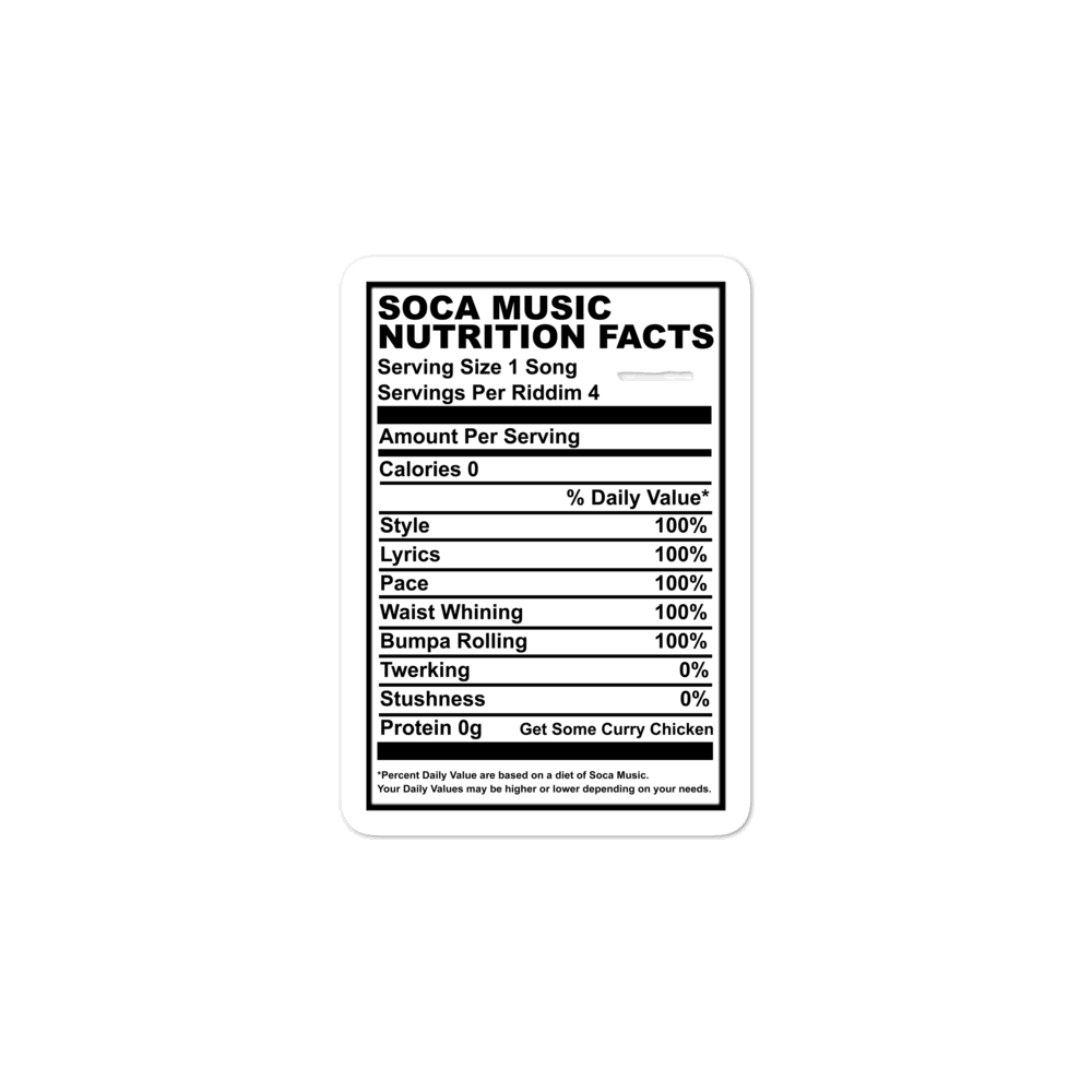 Soca Music Nutrition Facts Bubble-free stickers